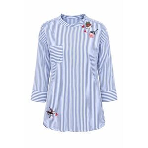 Juanita Jo Striped Embroidered Top Bell Cuff Blue White Size M